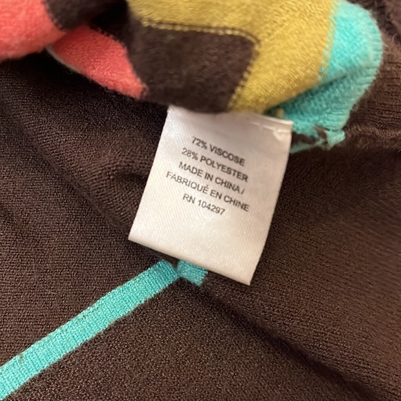 Milly of New York Retro Brown Aqua Salmon Chevron Cardigan Size Large - Picture 6 of 7